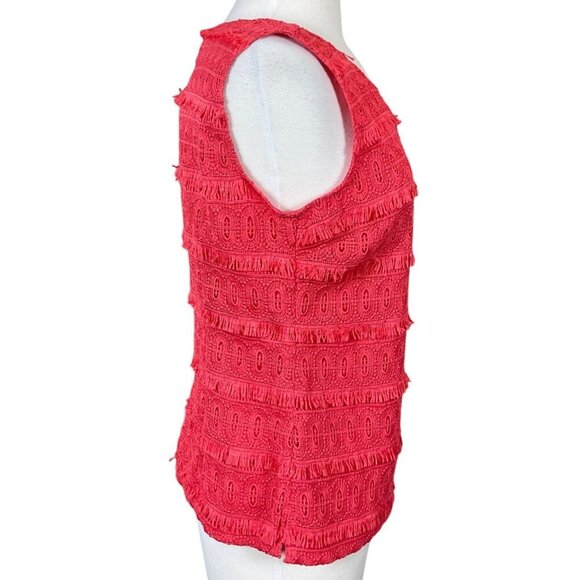 Talbots Orange Fringed Lace Sleeveless Side Zip  Back Button Shell NWT Size 8 - Picture 5 of 12